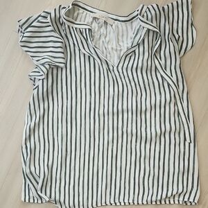 LOFT Striped Blouse in Green and White